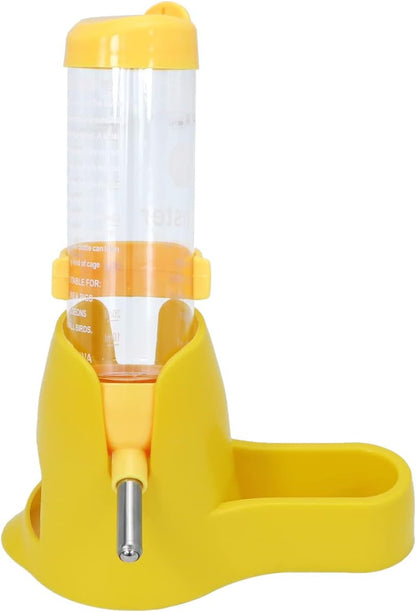3 in 1 Hamster Hanging Water Bottle Pet Auto Dispenser with Base for Dwarf Hamster Mouse Rat Hedgehog (125ML, Yellow)