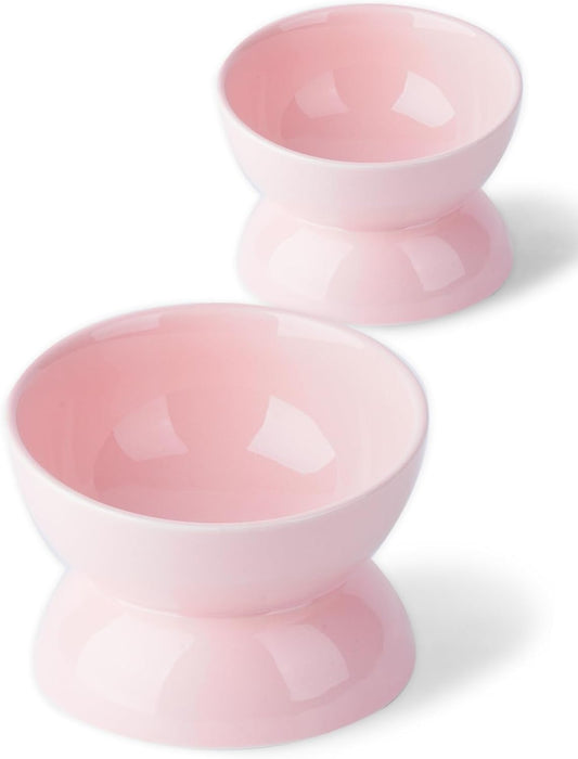 Cat Water Bowl, 16 OZ Ceramic Elevated Cat Bowls, 15° Tilted and Raised Pet Food Dish, Anti Vomiting Protect Pets' Spines and Whisker Fatigue