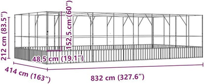Galvanized Steel Large Flight King Bird Cage with Extension, Steel Outdoor Aviary, Outdoor Indoor Large Bird Cage Aviary Pet House for Cockatiels African Parakeets, 327.6"x163"x83.5",-319