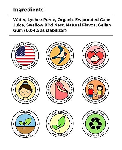 Golden Nest Premium Bird Nest Drink, Swallow Bird Nest 100% Natural - Made in USA, (燕窩) 12 bottles x 240 ml (8oz) (Lychee)