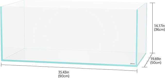 LANEDN 90S 39 Gallon Shallow Tank Rimless Low Iron Tank 35.4" L × 19.7" W × 14.2" H (90cm x 50cm x 36cm); 10mm Thickness Aquascape Fish Tank, Black Leveling Mat Included