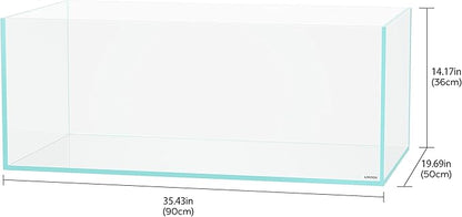 LANEDN 90S 39 Gallon Shallow Tank Rimless Low Iron Tank 35.4" L × 19.7" W × 14.2" H (90cm x 50cm x 36cm); 10mm Thickness Aquascape Fish Tank, Black Leveling Mat Included