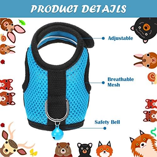 SATINIOR 2 Pieces Guinea Pig Clothes Baby Ferret Rats Hamster Soft Mesh Harness Leash Vest Set with Bell for Guinea Pigs, Hamster, Ferret, Rabbit, Chinchilla and Similar Small Animals(Blue, Black,M)