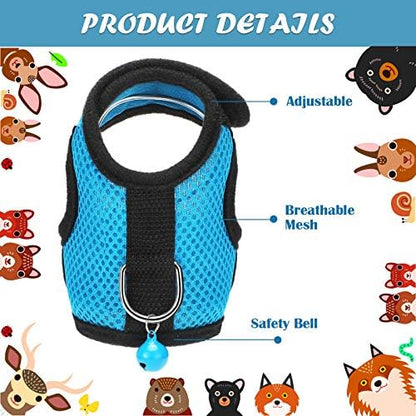 SATINIOR 2 Pieces Guinea Pig Clothes Baby Ferret Rats Hamster Soft Mesh Harness Leash Vest Set with Bell for Guinea Pigs, Hamster, Ferret, Rabbit, Chinchilla and Similar Small Animals(Blue, Black,M)