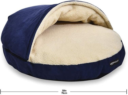 Amazon Basics Pet Cave Bed for Dog, With Removal Nesting Cave Cover, Fits up to 35lbs Pets, 30 x 30 x 12.5 inches, Blue