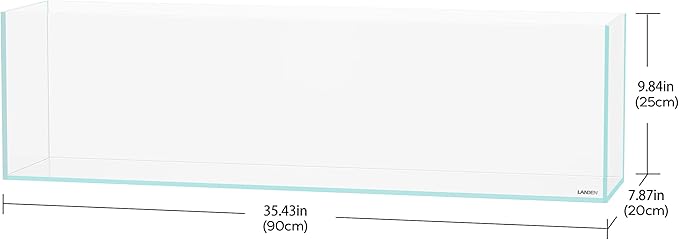 LANDEN 90L 10.8 Gal Rimless Low Iron Aquarium Long Fish Tank, Bookshelf Aquarium, W35.4×D7.87×H9.84 in(90x20x25cm) 6mm Thickness with Black Nano Foam Leveling mat Included