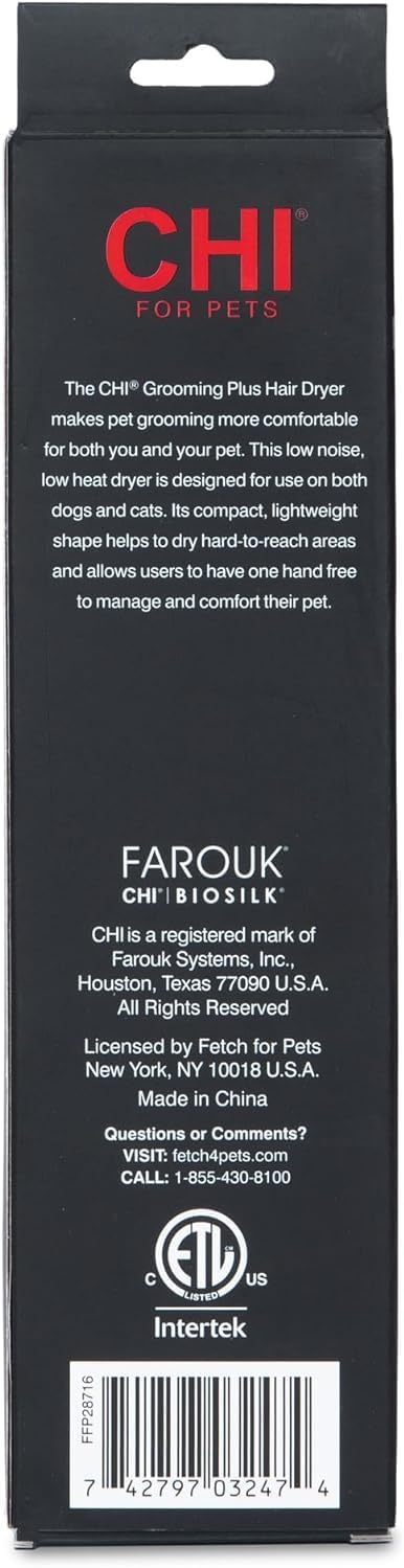 CHI for Pets Grooming Plus Handheld Pet Hair Dryer - Low Heat and Quiet Motor - Compact Blow Dryer for Dogs and Cats - One-Handed Design for Easy Drying and Comfort