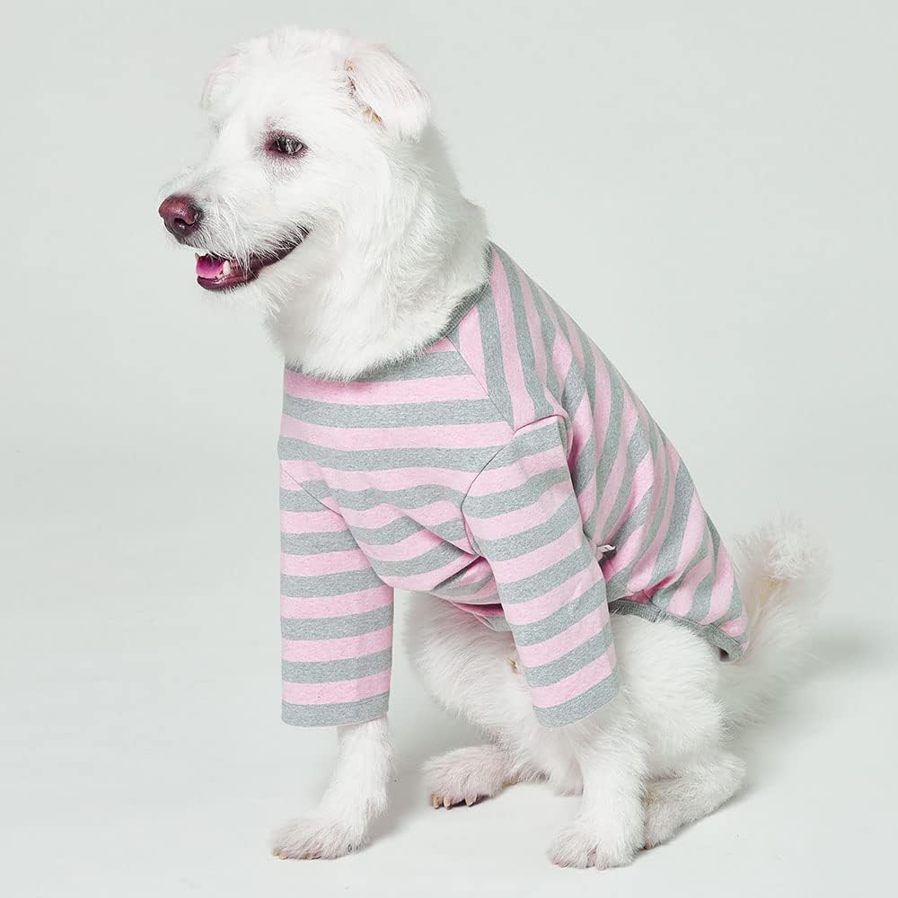 Dog Cotton Shirts for Small and Large Dogs Rugby Striped T-Shirts Soft Breathable Dog Shirt pet Clothes (5X-Large, Pink/Gray)