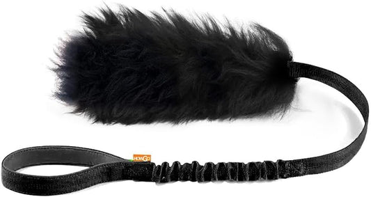 HOWGO Dog Rope Toy,Dog Bungee Chaser Toy 100% Sheepskin,Sheep Smell Tug Toy for All Breeds (Black, Long Without Ball)