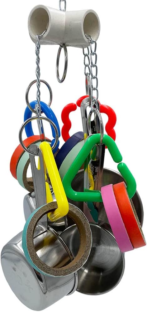 Stainless Steel Chewable Parrot Toys with Pullable Pots, Cardboard Rings - Durable Bird Toys for Medium and Large Parrots Amazons, Mini Macaws, African Greys, Cockatoos, Eclectus