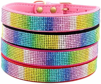 Serijoars Small Dog Collar with Rhinestone Crystal Diamond Colorful Bling Girl Puppy Cat Collars (S, Black2)