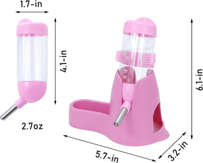 3 in 1 Hamster Hanging Water Bottle Pet Auto Dispenser with Base for Dwarf Hamster Mouse Rat Hedgehog (80ML, Pink)