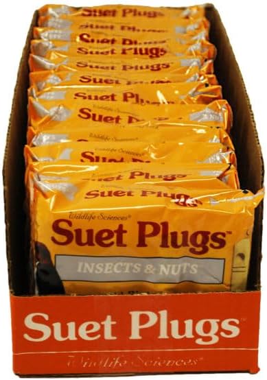 Wildlife Sciences Suet Plugs 48 Pack, Case of 12 Individually Wrapped 12 oz 4 Packs (Insect & Nuts)