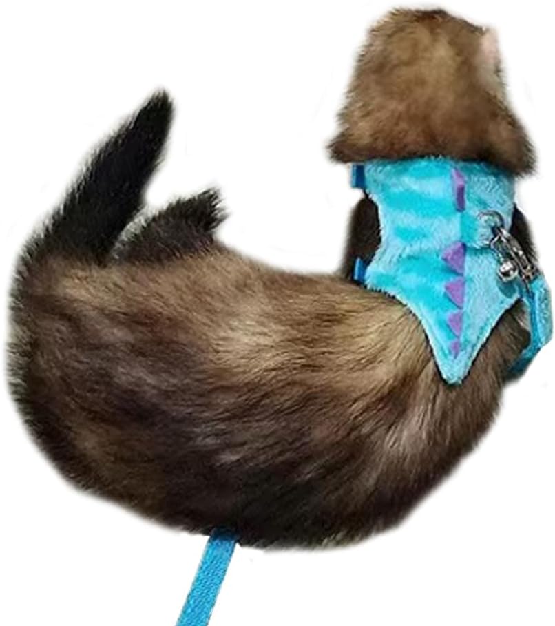 Ferret Harness and Leash Set Small Animals Vest Harness with Safe Bell Dinosaur Shaped Walking Clothes for Baby Rabbit Guinea Pig Teacup Chihuahua Mouse and Other Small pet (Blue)