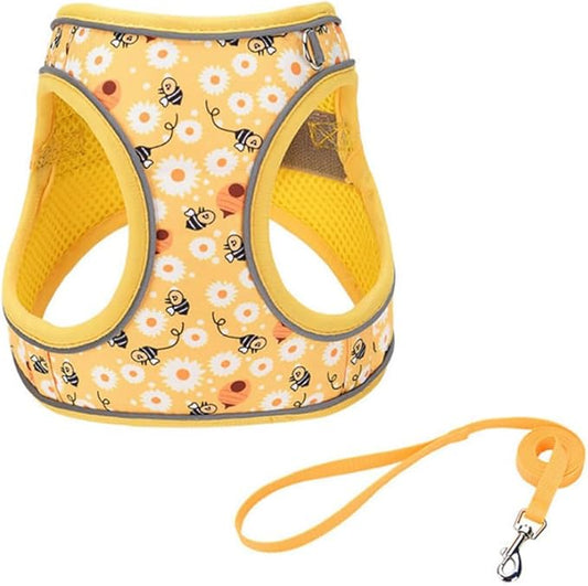Step in Dog Harness and Leash Set, Flower Adjustable Easy Walk Puppy Harnesses, Soft Mesh Pet Vest Harness Small Size Dog Adjustable No Pull Dog Harness for Small Medium Dogs(Bee, S)