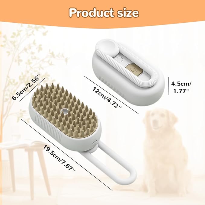 2025 New Pet Steam Groomer Brush, 3 in 1 Cat Steam Brush for Massaging and Cleaning Shedding Hair, Upgrade Pet Steam Groomer Comb Multifunctional Hair Removal Comb for Cats Dogs (Khaki)