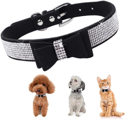 Serijoars Small Dog Collar with Rhinestone Crystal Diamond Colorful Bling Girl Puppy Cat Collars (M, Black1)