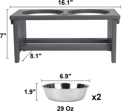HTB Elevated Dog Bowls, Raised Dog’s Food Stand with 2 Stainless Steel Bowls, Elevated Raised Dog Dishes for Large Medium Small Sized Pet Sturdy Bamboo Food Feeder Natural