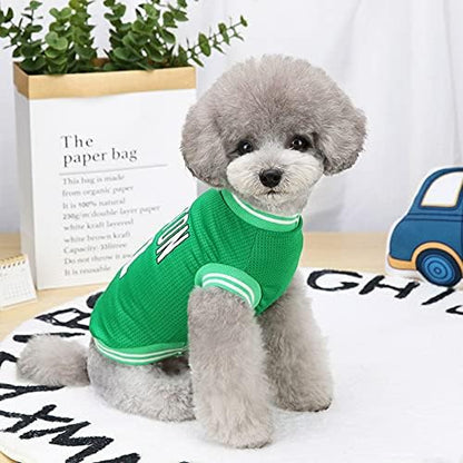 Dog Clothes Basketball Mesh Breathable T-Shirt,Pet Clothes Puppy Sportswear Spring/Summer Fashion Dog Shirt. (Green, Small)