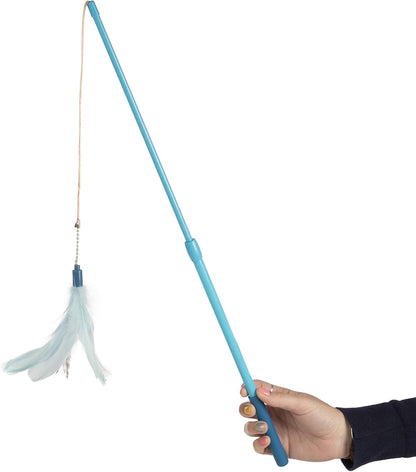 SmartyKat Frisky Flyer Feather Wand Cat Toy, Extendable Up to 24" - Blue, One Size