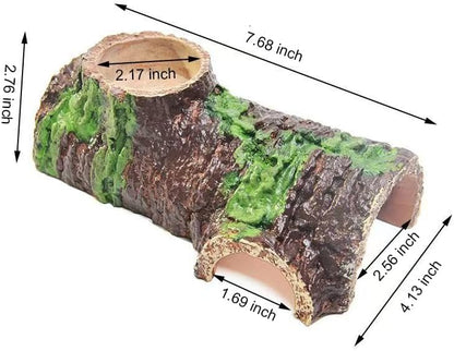 Medium Realistic Resin Hollow Log Hideout Natural-Looking Reptile Hide with Exterior Feeding Ledge Suitable for Bearded Dragons Geckos & Exotic Pets