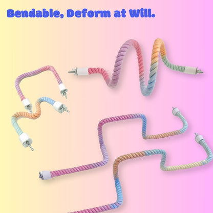 3pcs Nopikku Gradient Bendable Bird Rope Perches Climbing Rope Toys Fun Bird Cage Accessories for Parakeet Lovebirds Cockatiels Budgies Play (2 Long + 1 Short)
