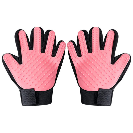 Efficient Pet Grooming Glove - Gentle Shedding Brush for Dogs, Cats, Horses, & more with Long & Short Hair - 1 Pair (Pink)