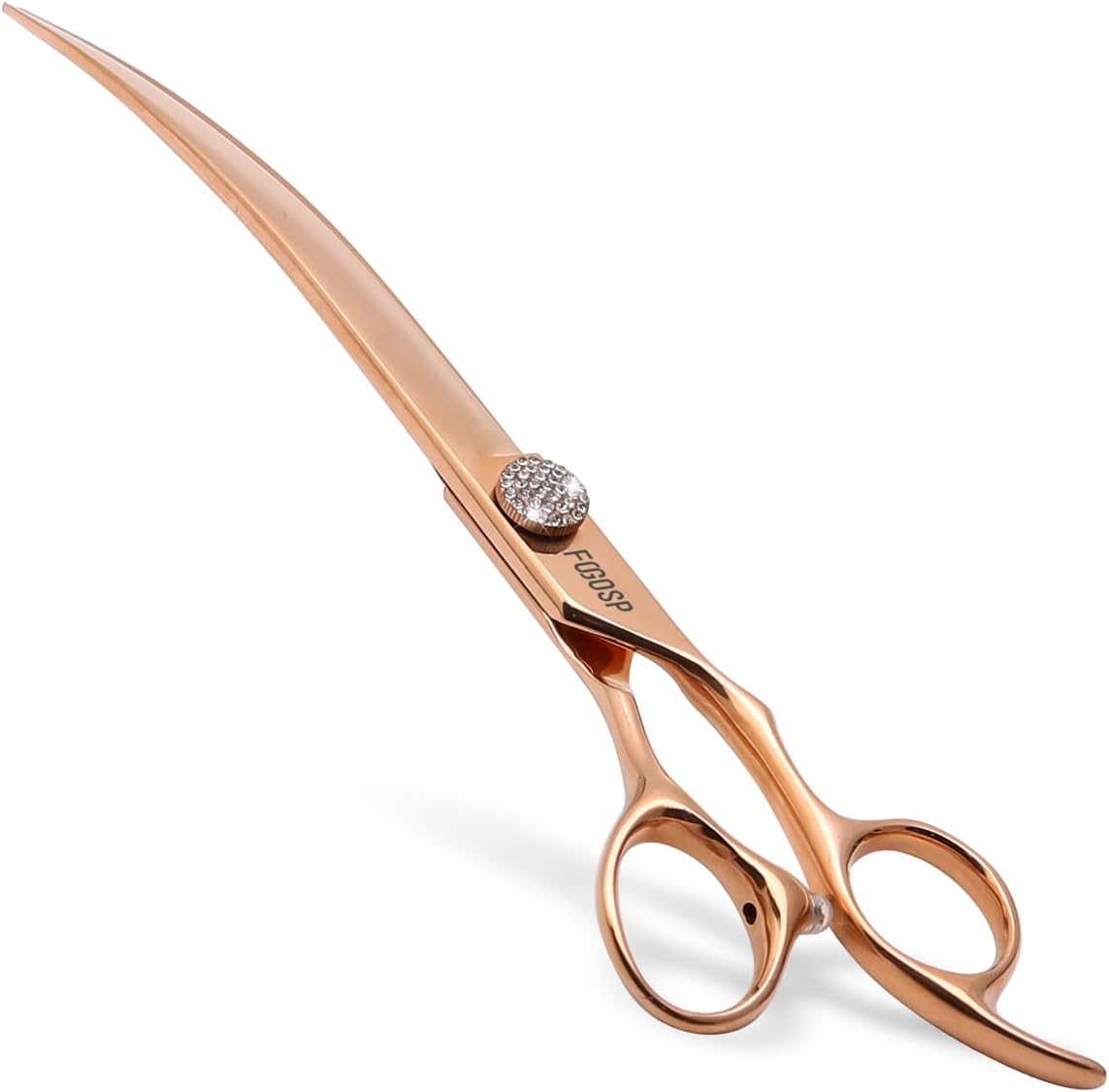 Rose Gold Titanium Curved Dog Grooming Scissors 8'' Downward 30° with Jewelled Screw Japan 440C Professional Pet Grooming Trimming Shears for Large Dogs Poodle(8,Curved)