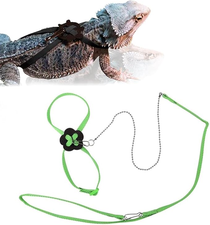 Adjustable 4.72inch Reptile Lizard Harness Leash,Turtle Lizard Pet Traction Belt Bearded Dragon Accessories Soft Small Pet Animal Harness Rope Outdoor Used (Green)