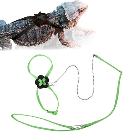 Adjustable 4.72inch Reptile Lizard Harness Leash,Turtle Lizard Pet Traction Belt Bearded Dragon Accessories Soft Small Pet Animal Harness Rope Outdoor Used (Green)
