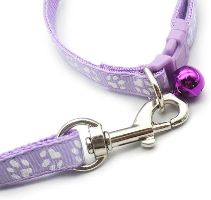 Dog Collar with Bell Leash Set,Nylon Basic Reflective Puppy Collars Girls Boys Paw Print for XXS Xs Small Cat Pet Animal Litter Tiny Kitten, Dark Purple