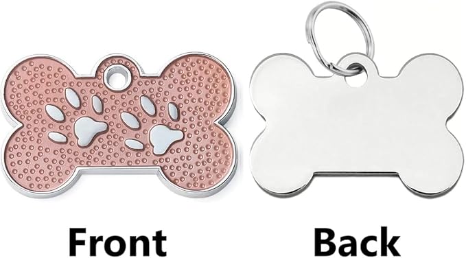 Personalized Dog Cute Paw Pet ID Tag for Pet Collar or Key Chain - cat Name tag, Personalized cat id tag, Kitten Name tag, Kitten id tag (Bone-Shaped-Small: Light Gold)