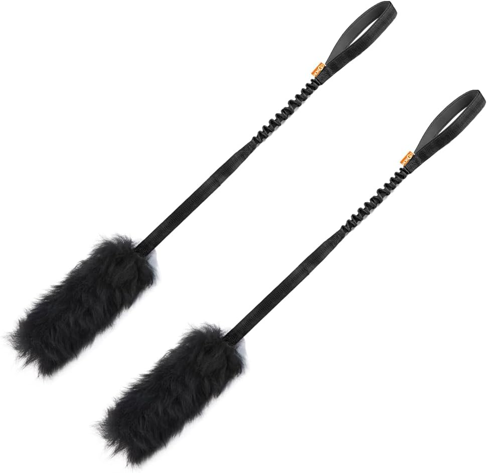HOWGO Dog Rope,Dog Bungee Chaser 100% Sheepskin,Sheep Smell Tug for All Breeds(Black, Long Without Ball 2Pack)