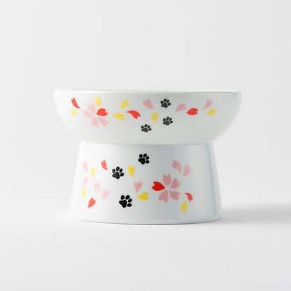 Necoichi Raised Cat Food Bowl – Ceramic Elevated Cat Bowl for Whisker & Neck Fatigue, Dishwasher Microwave Safe – Non-Slip & Anti Vomiting Ergonomic Design (Sakura Floral, Regular)