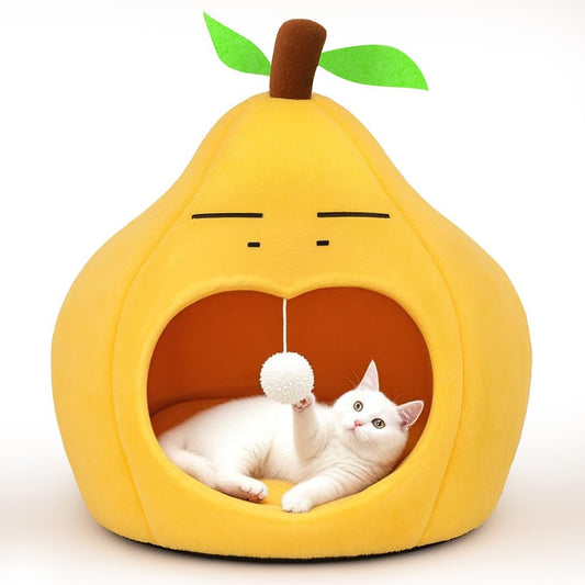 Cute Cat Beds for Indoor Cats, Small Dog Beds, Soft Washable Pet Beds for Kitten and Puppy, Funny Pear Cat Cave, 19 Inches
