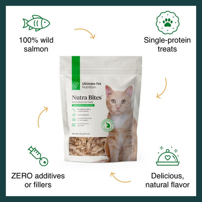 ULTIMATE PET NUTRITION Nutra Bites for Cats, Freeze Dried Raw Treats, Single Ingredient, Grain Free, Salmon, 2.5 Ounce