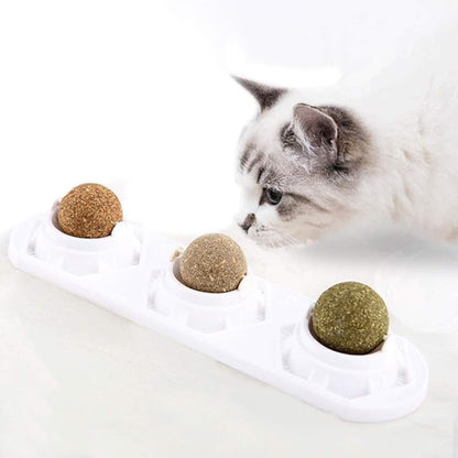 Catnip Wall Ball Toys – Rotatable Cat Snack Edible Balls with Natural Healthy Catnip | Silvervine | Gall Nut, Kitten Playing Chewing Cleaning Teeth Toy