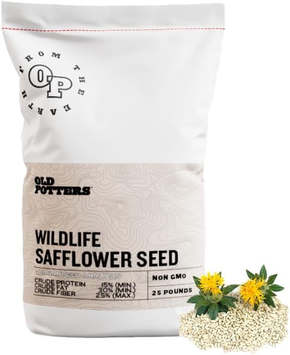 Old Potters Wildlife Safflower Seed for Wildlife Bird Feeding, Non-GMO and USA Small Farm Grown, 25 lbs