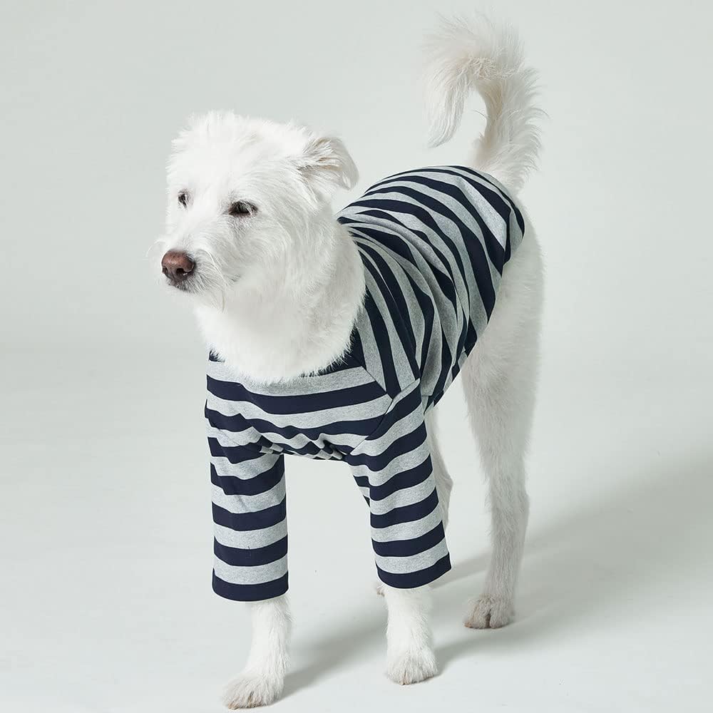Dog Cotton Shirts for Small and Large Dogs Rugby Striped T-Shirts Soft Breathable Dog Shirt pet Clothes (3X-Large, Gray/Navy)
