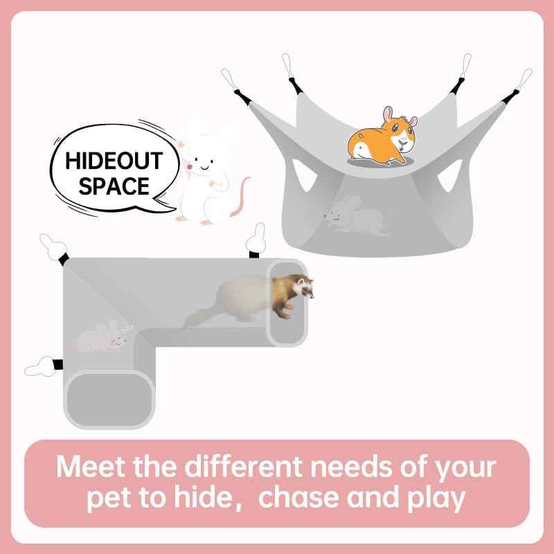 Rat Ferret Hammock Toys Cage Accessories, Guinea Pig Hideout Tunnel, Warm Bed for Rat Ferret Guinea Pig Sleep Hide and Play (1.Hammock+Corner Tunnel)