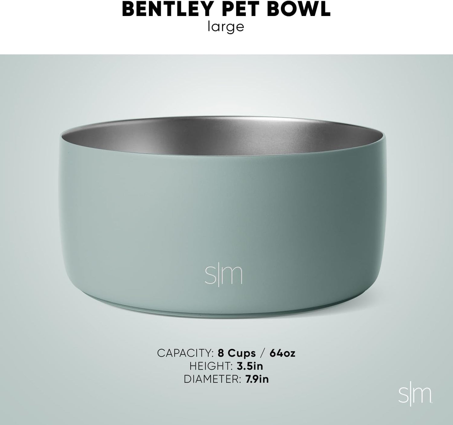Simple Modern Stainless Steel Pet Water Bowl for Dogs & Cats | Reusable Insulated Stainless Steel Food Bowls for Dog Cat | No Tip No Slip BPA Free | Bentley Collection | Large (64oz) | Riptide