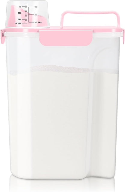 TBMax Airtight Rice Container 10 Lbs, Cereal Dispenser, Pet Cat Dog Food Storage Container, Plastic Kitchen Pantry Food Storage Holder with Cup -Pink