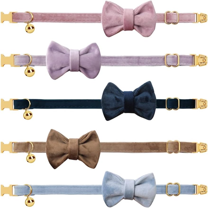 Personalized Cat Collar with Name Plate,Adjustable Tough Nylon Cat ID Collars with Bell,Customize Engraved Pet Name and Phone Number (Velvet Style B)