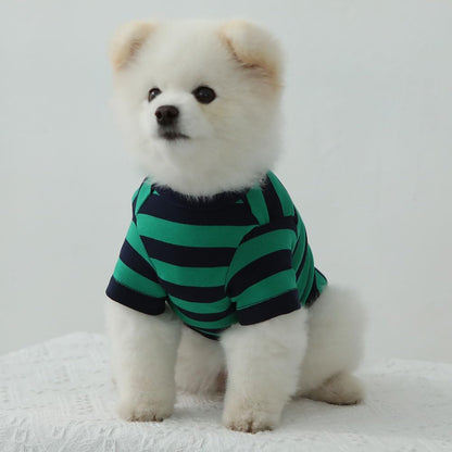 Dog Cotton Shirts for Small and Large Dogs Rugby Striped T-Shirts Soft Breathable Dog Shirt pet Clothes (Small, Green/Navy)