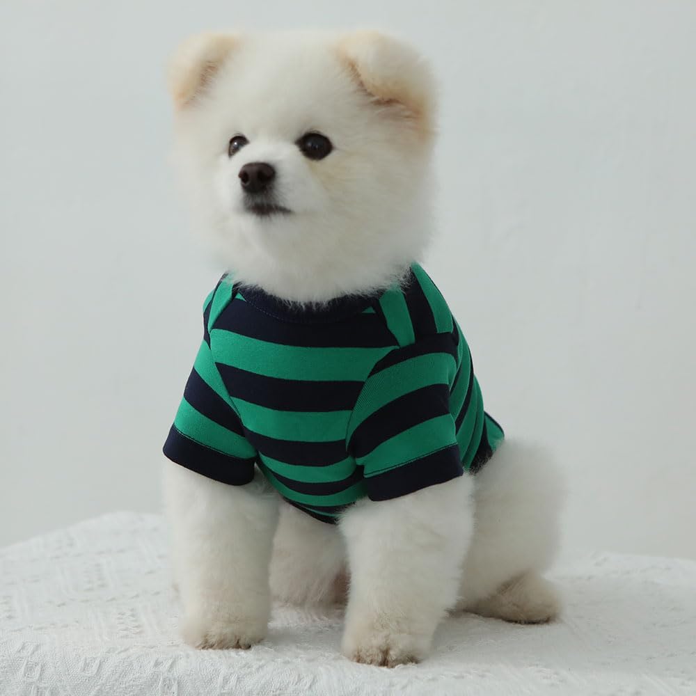 Dog Cotton Shirts for Small and Large Dogs Rugby Striped T-Shirts Soft Breathable Dog Shirt pet Clothes (Medium, Green/Navy)