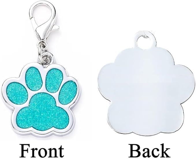Cute Personalized Pet Name Tags - Glitter Custom Dog/Cat ID Tags, Engraved Paw-Shaped Small: Light Blue