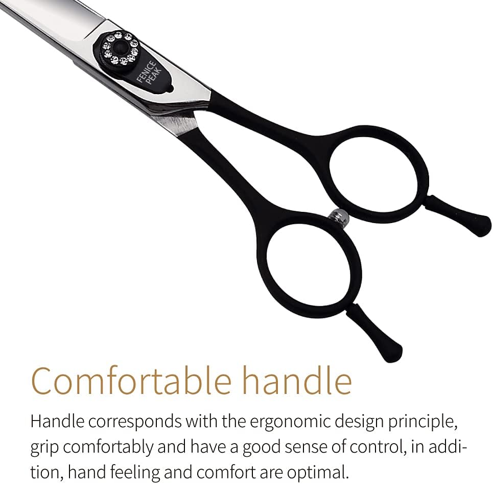 Fenice 8.0 inch Dog Grooming Curved Scissors with Jeweled Screw for Pets Japan 440C Stainless Steel Sharp Blade Light Weight Comfortable for Right Handed Groomers