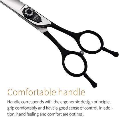 Fenice 8.0 inch Dog Grooming Curved Scissors with Jeweled Screw for Pets Japan 440C Stainless Steel Sharp Blade Light Weight Comfortable for Right Handed Groomers