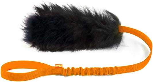 HOWGO Dog Rope Toy,Dog Bungee Chaser Toy 100% Sheepskin,Sheep Smell Tug Toy for All Breeds (Orange, Short Without Ball)