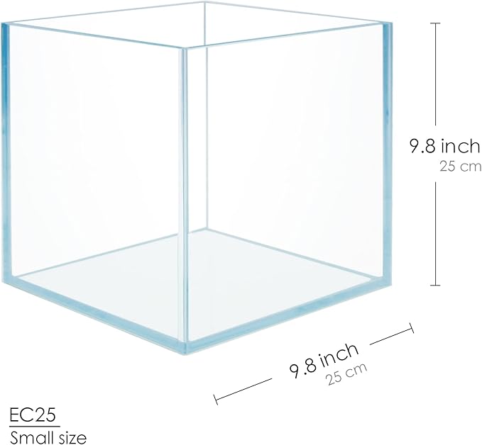 Cube Rimless Frameless Extra Clear All Glass Aquarium, 5mm Low Iron Glass, White Leveling Mat Included, w/Lids Options, Perfect for Fish & Shrimps